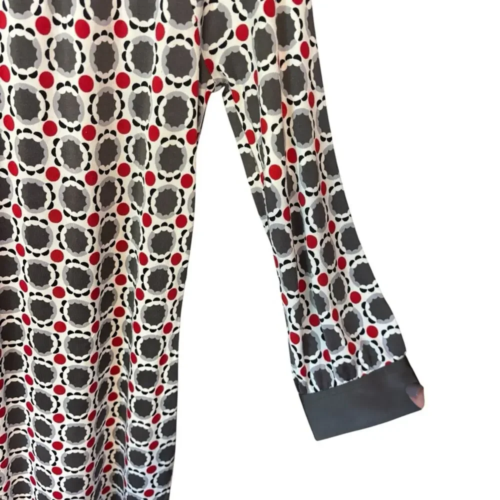 Tory Burch 100% Silk Geometric‎ Print Dress Sz M Mod Shift Style Long Sleeve